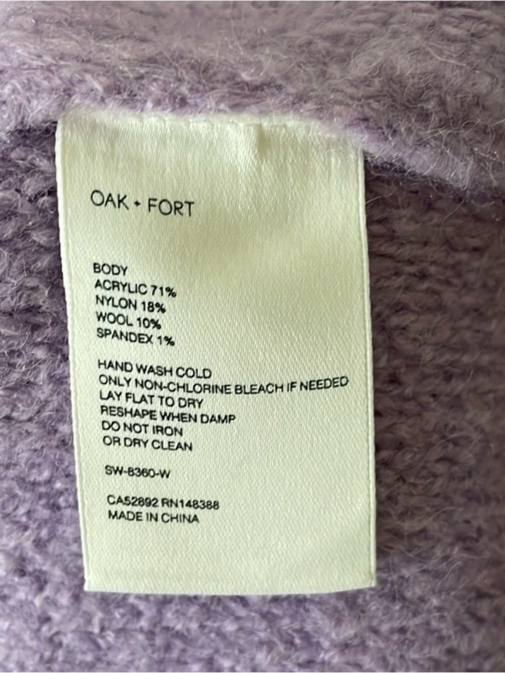 OAK + FORT Pastel Lavender Crewneck oversized Sweater - Picture 5 of 5